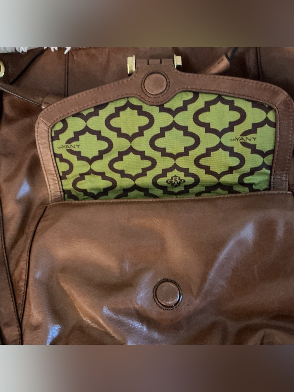 orYANY Brown Leather Large Shoulder Bag Gold Hardware Whipstitch Boho - Picture 5 of 12